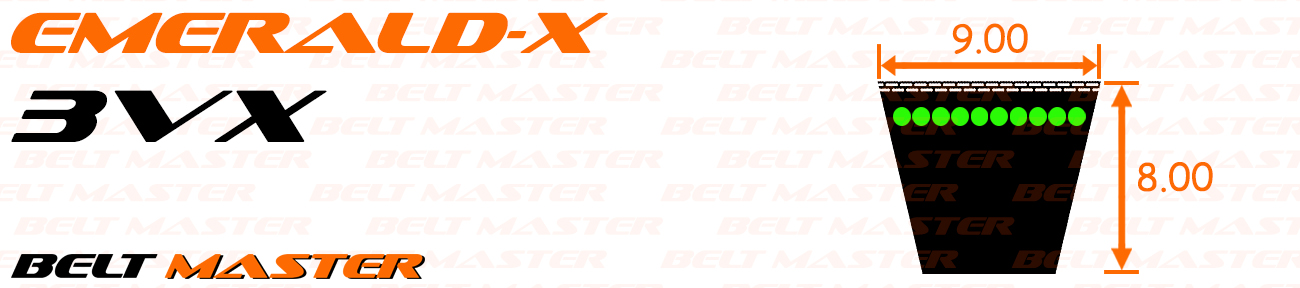 สายพานร่องวีแบบมีฟัน BELT MASTER Max-Drive Emerald-X 3VX - spec